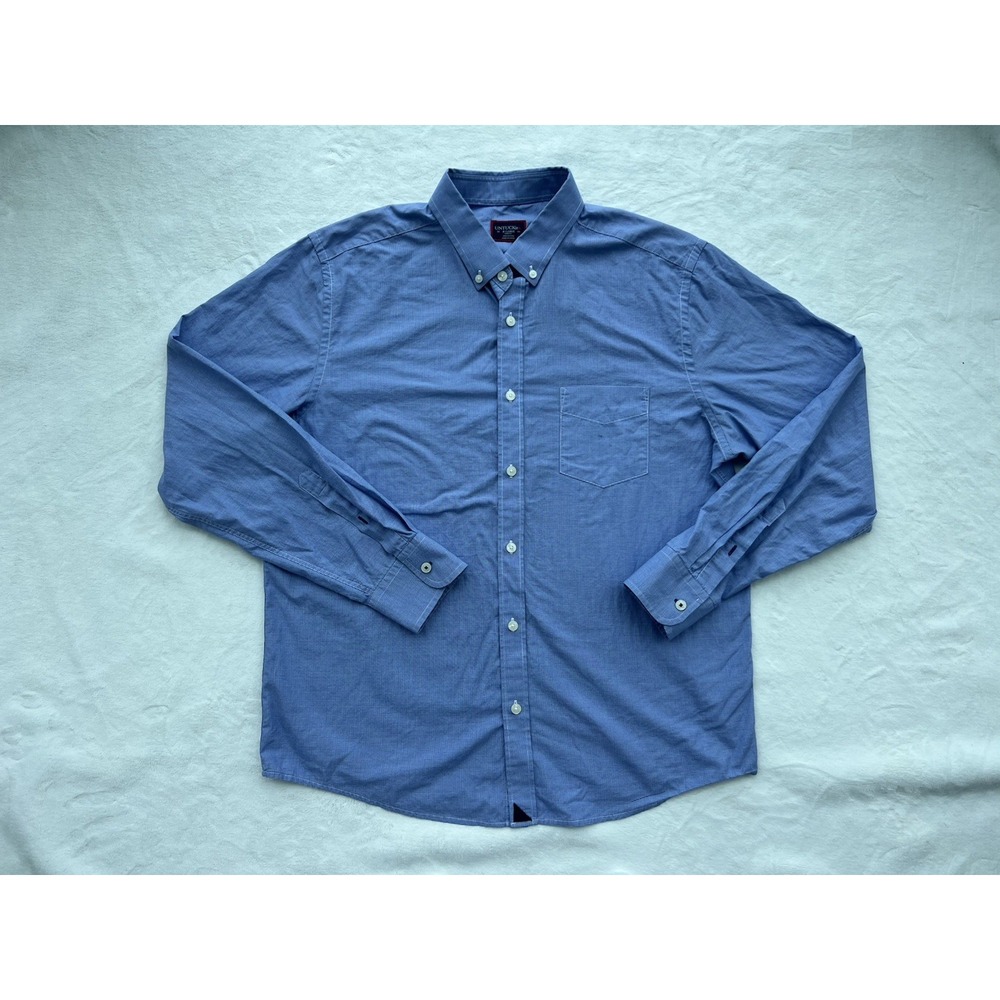 UNTUCKIT Mens Size XL Slim Fit Navy Blue Geometric Long‎ Sleeve Button Down